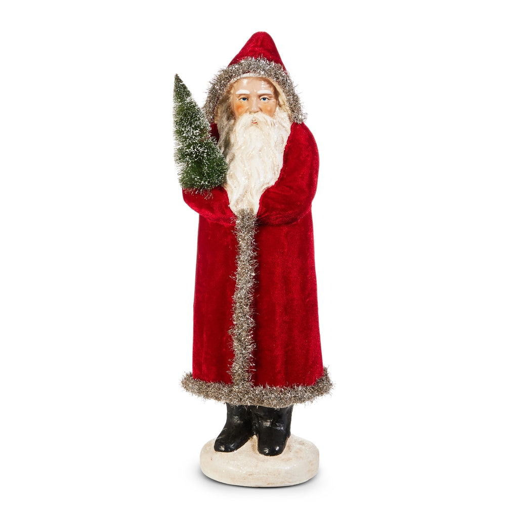 Red paper pulp Santa figurine with a classic hat silhouette measuring 17 inches tall.