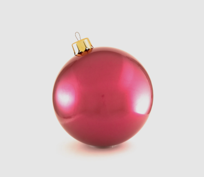 30-inch inflatable Holiball ornament in white with a red topper hanging from a hanger plug.