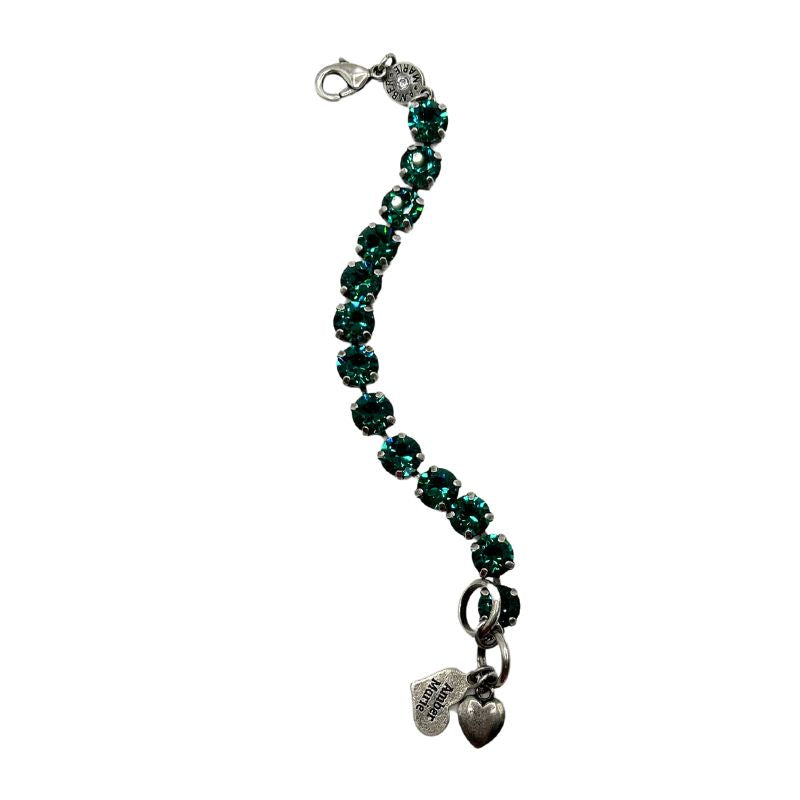 Green stone bracelet with amber tag, Scotty dog heart charm, adjustable chain