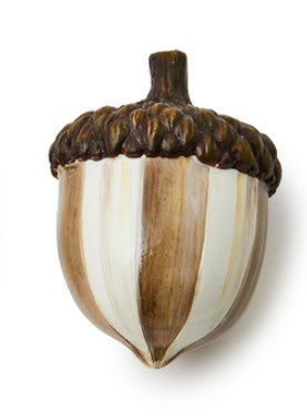 Mocha Check Acorn with brown and white vertical stripes and a textured dark brown cap.