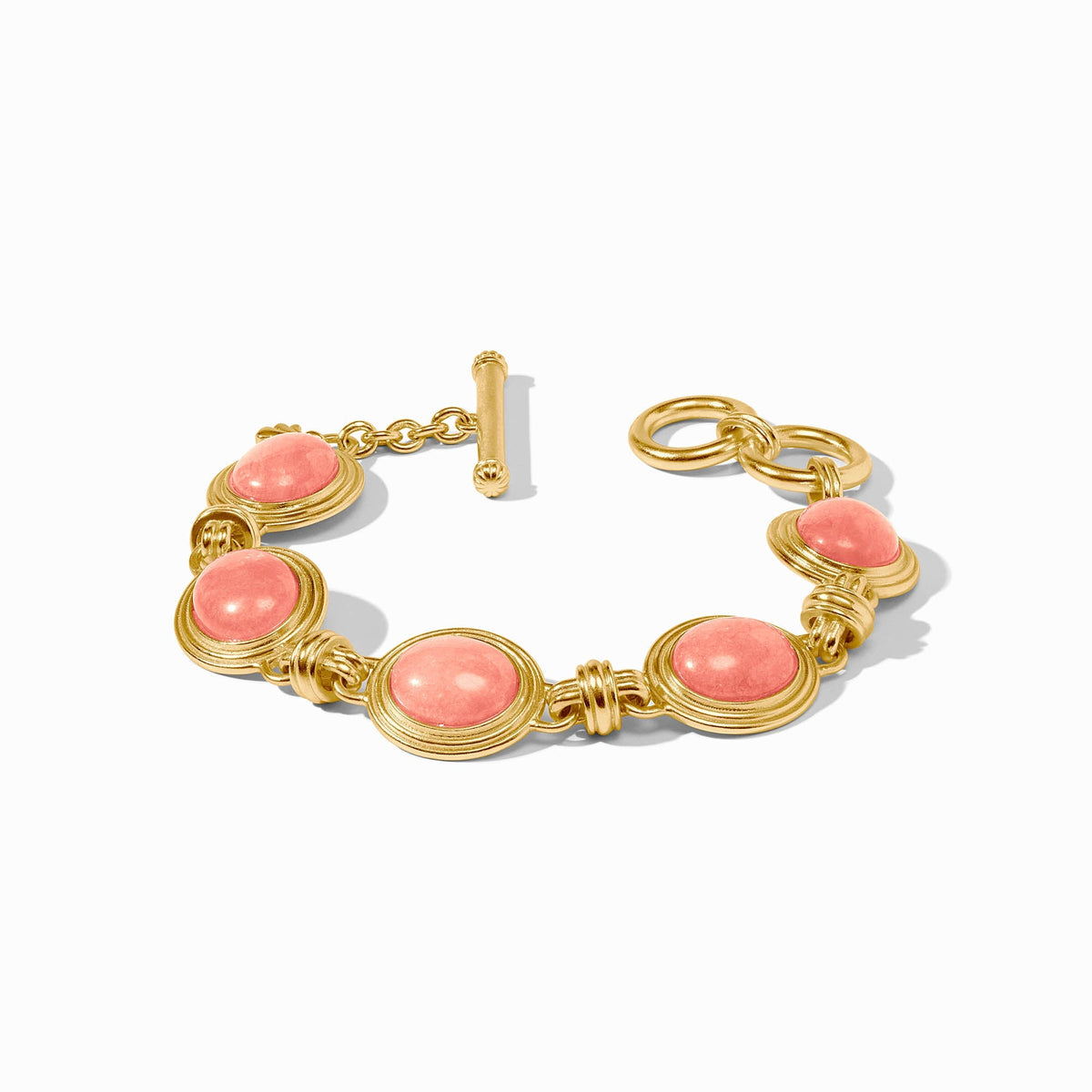 Adjustable Portofino stone bracelet with jade centerstone in gold plate finish featuring a toggle clasp.