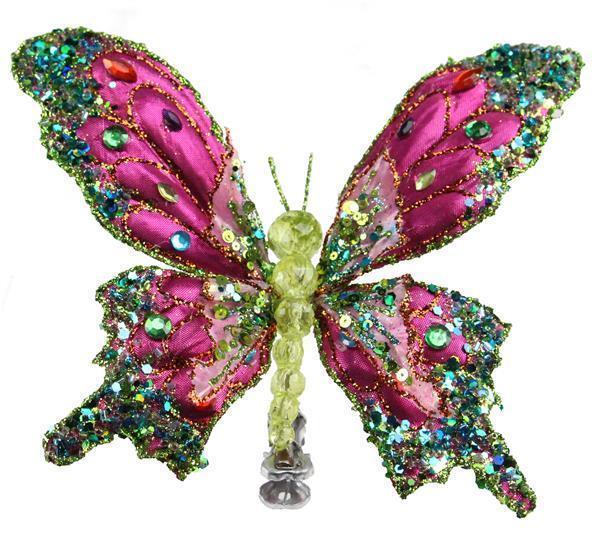 7-inch multi-pink beaded glitter butterfly clip with a decorative bow silhouette.