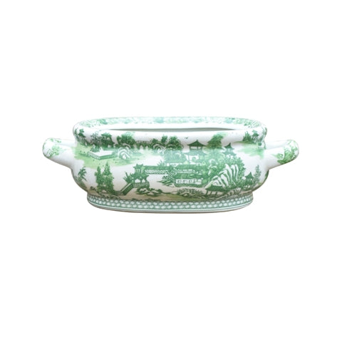 Porcelain green chinoiserie footbath with floral patterns