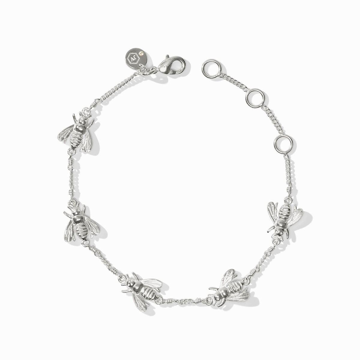 Adjustable silver plate bee delicate bracelet with lobster clasp