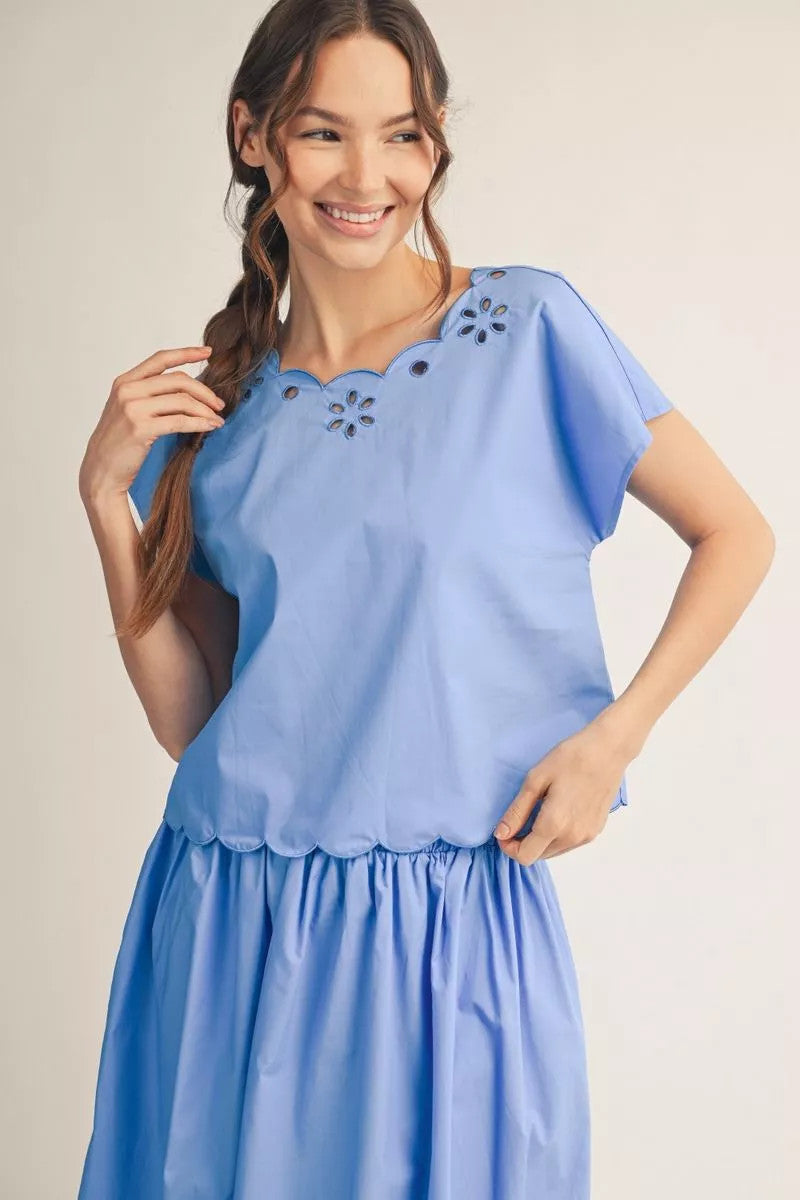 Caroline Drop Shoulder Eyelet Top