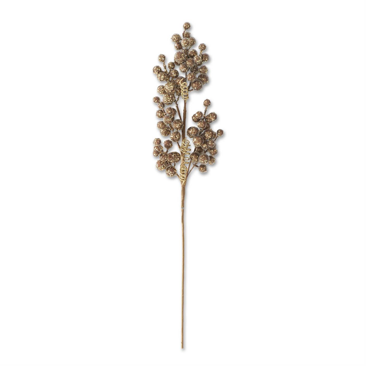 30.5-inch brown and gold seed beaded berry stem with glitter accents on a long brown pick.
