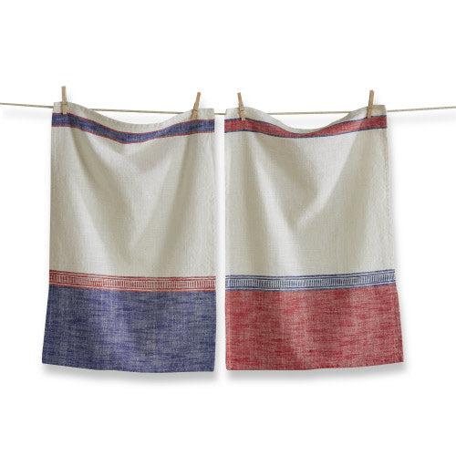 Blue and red checkered weekend dishtowel set with grommets