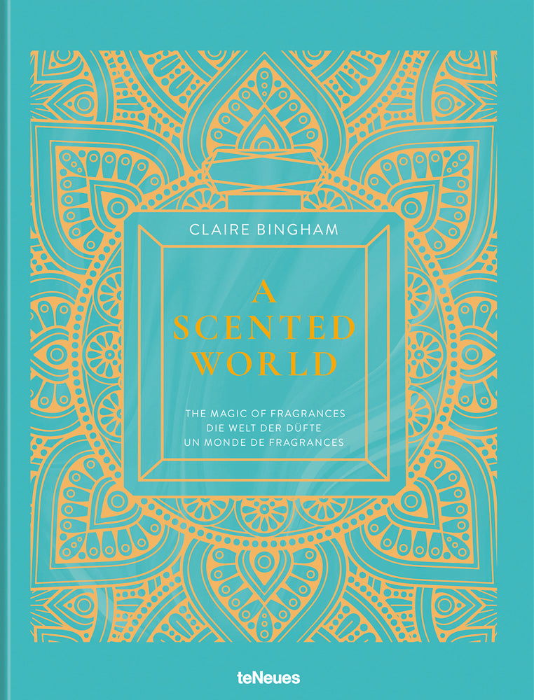 A Scented World: The Magic of Fragrances book cover with teal and orange mandala pattern.