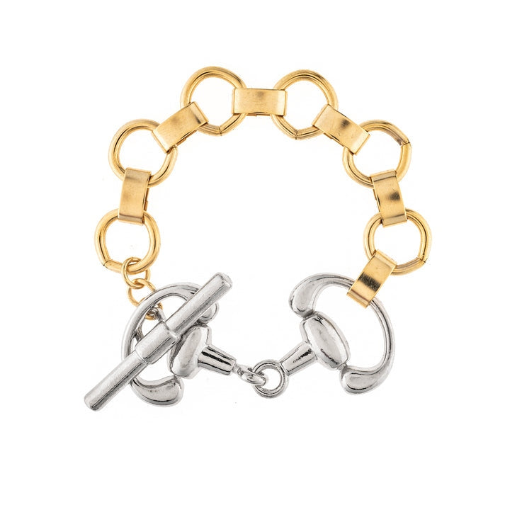 Kody two-tone bracelet with gold-tone circular links and a silver-tone horsebit toggle clasp.