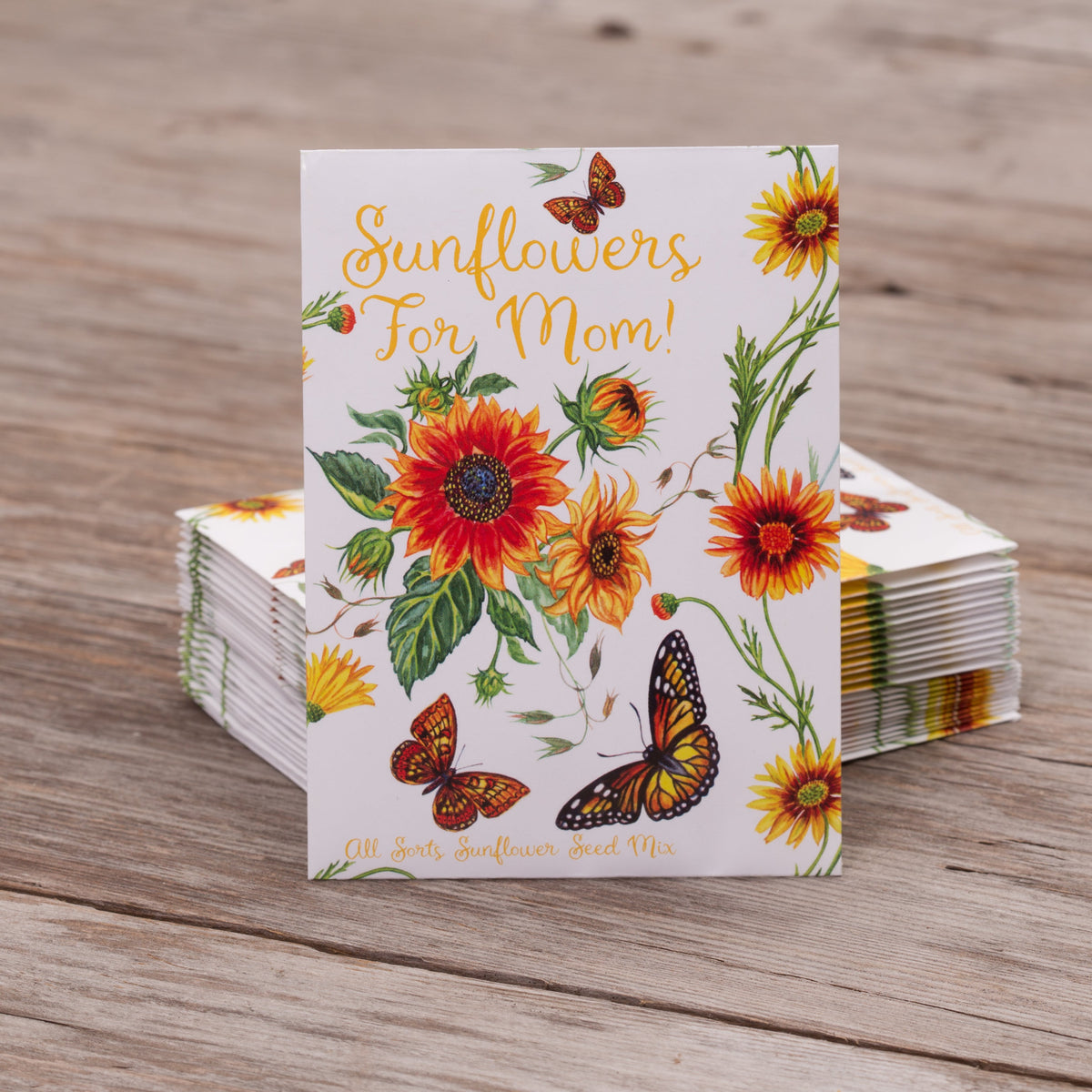 Mother's Day Seed Favor Packet featuring fresh crop non-GMO retail grade seeds in a small rectangular details packet.