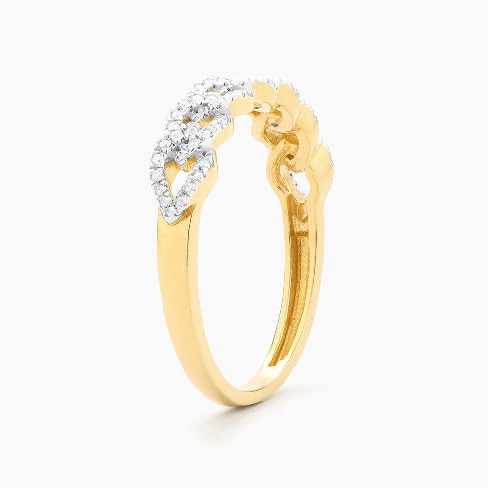 Stackable ring with braided texture in silver tone featuring a small flower accent.