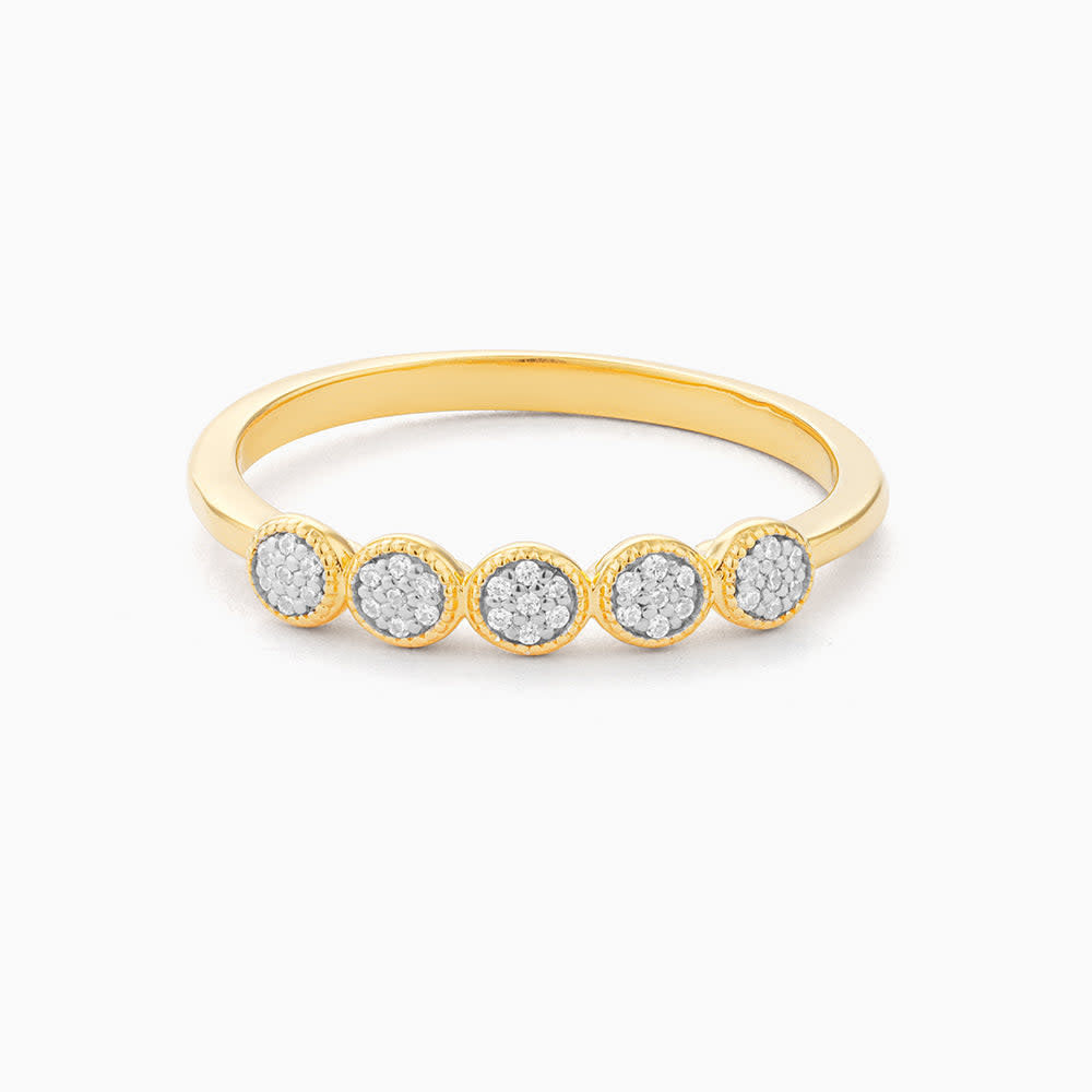 Silver Circle Station Statement Ring with small diamonds in a circular band