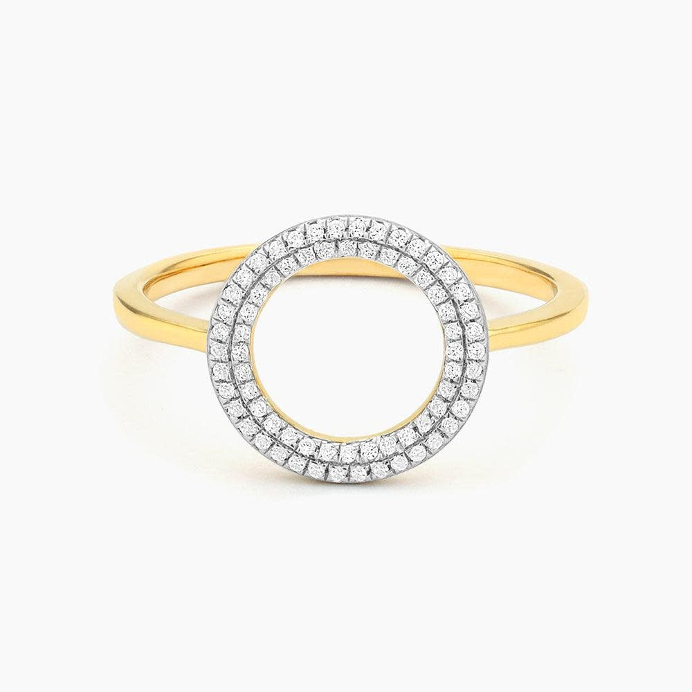 Silver statement ring with a diamond circle symbolizing infinite love.