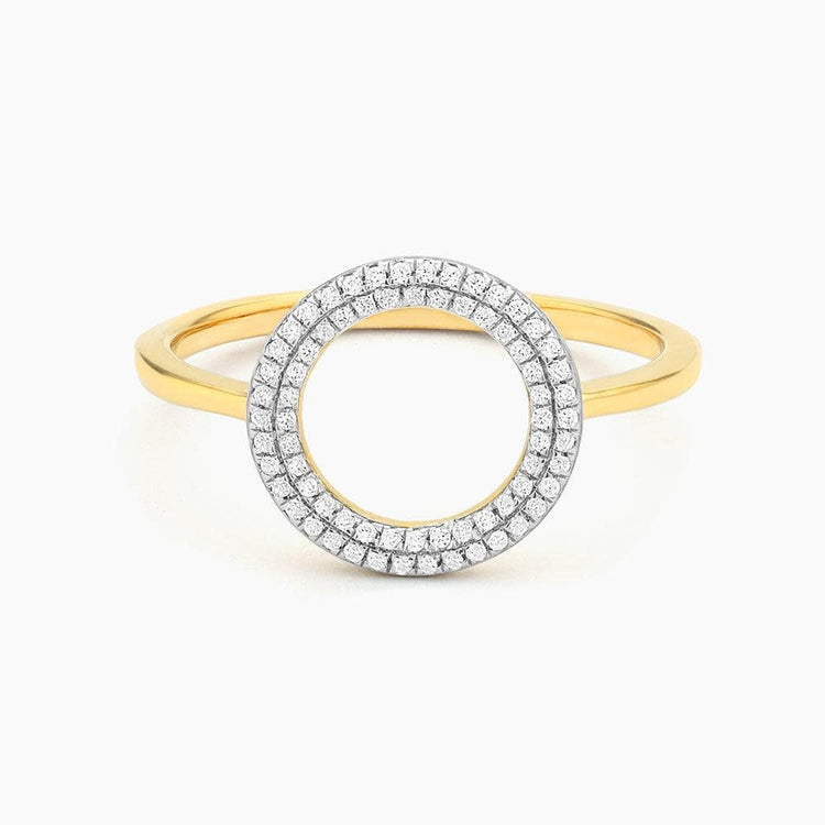 Silver statement ring with a diamond circle symbolizing infinite love.