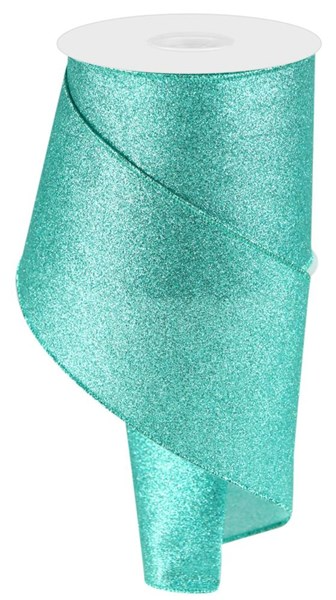 4-inch wide shimmer glitter polyester ribbon roll with a sparkling silver finish.