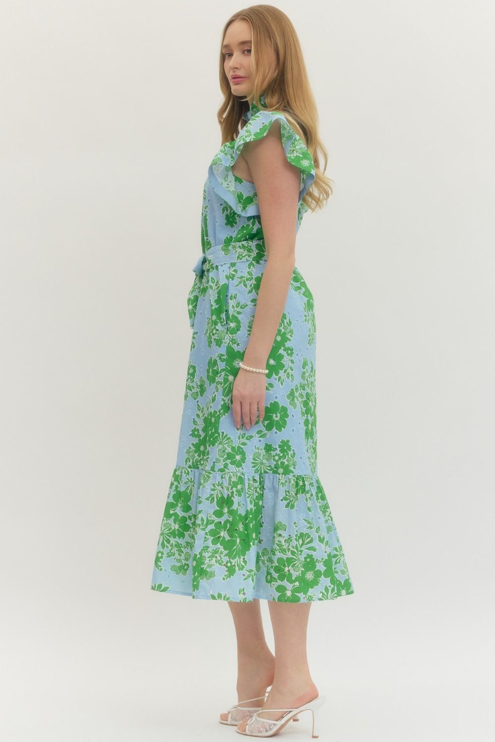 Lilian Floral Print Flutter Sleeve Midi Dress