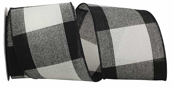 Black and white grande gingham check stitched ribbon on a roll.