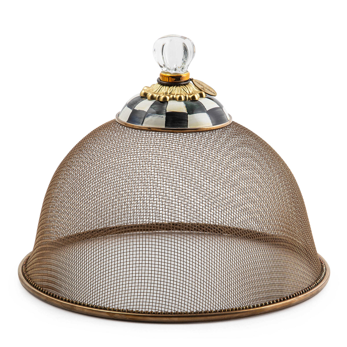 Courtly Check small mesh dome in bronzed stainless steel with a hand-painted checkered top.
