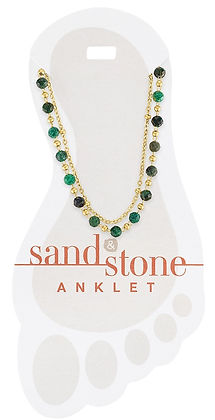 Gold green beaded duo strand sandstone anklet with a chain extender