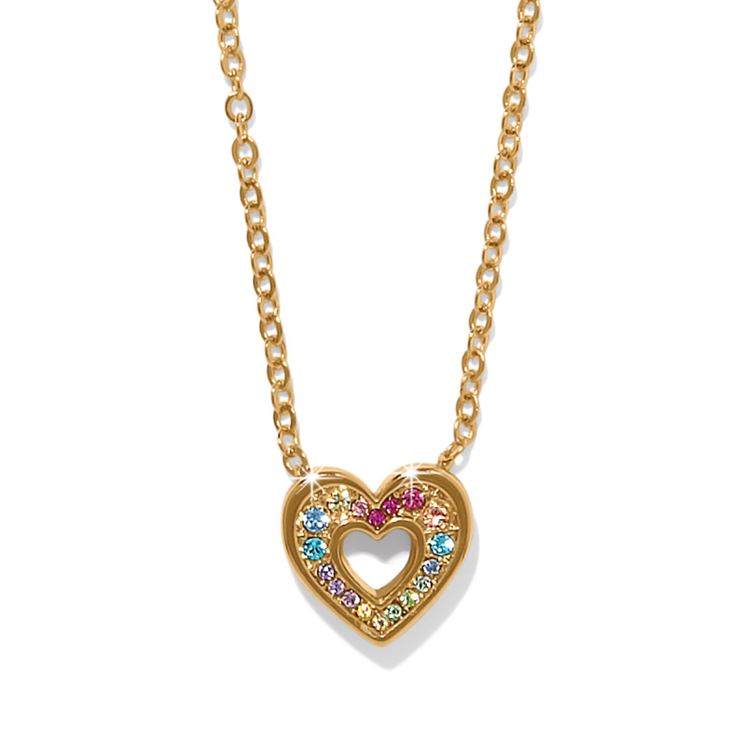 Gold plated heart pendant necklace with fine quality crystals on a gold chain.