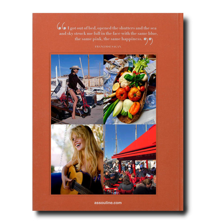 St. Tropez Soleil book cover with a quote and four collage images of people and food.