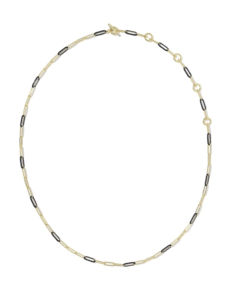 Courtney gold chain necklace with alternating 14k yellow gold and black enamel paperclip links.