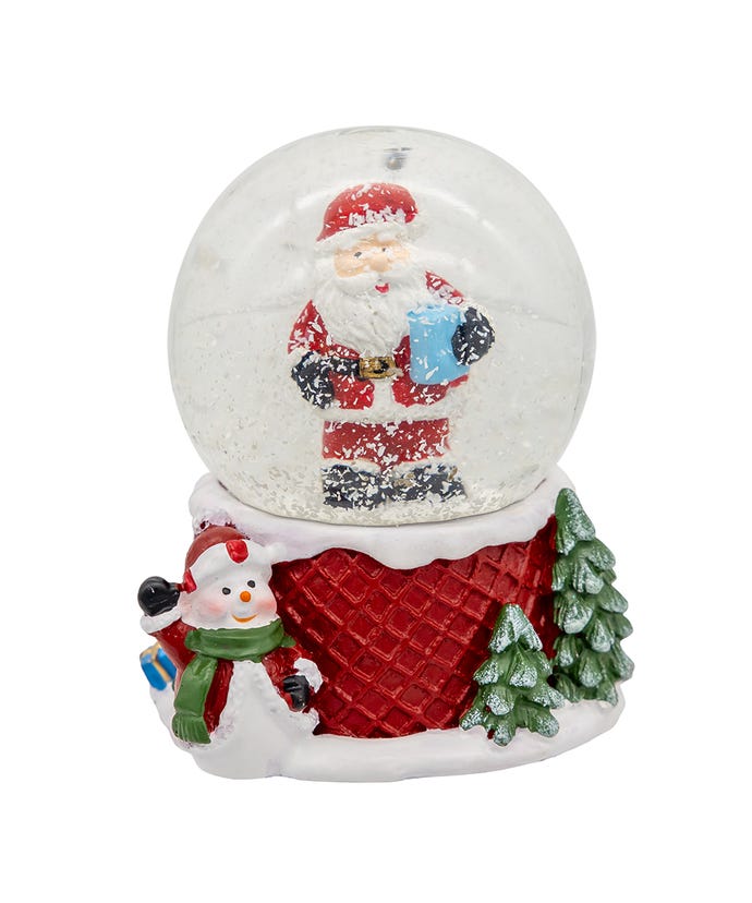 45mm resin water globe featuring a Santa Claus and snowman silhouette with glass accents.