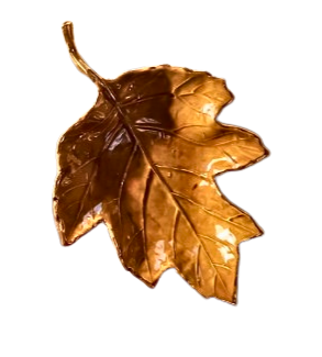 Autumn Allure Leaf Tray in a metallic bronze finish with detailed leaf veins and a glossy texture.