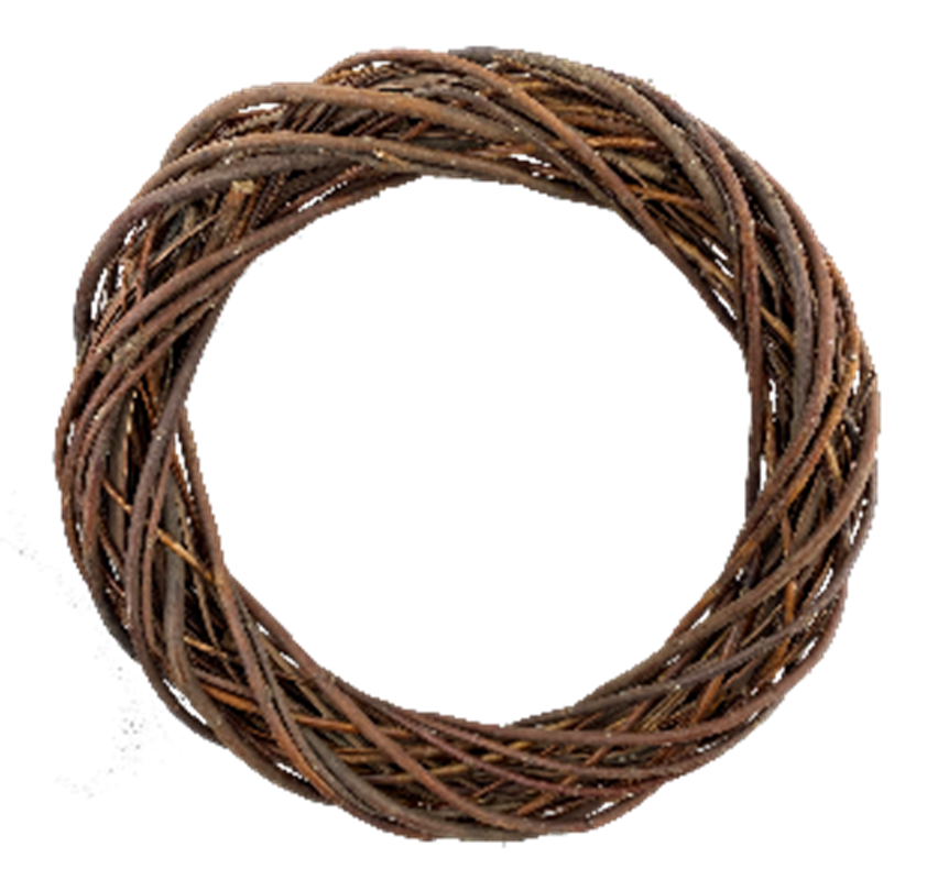 Brown circular vine wreath with a natural woven texture.