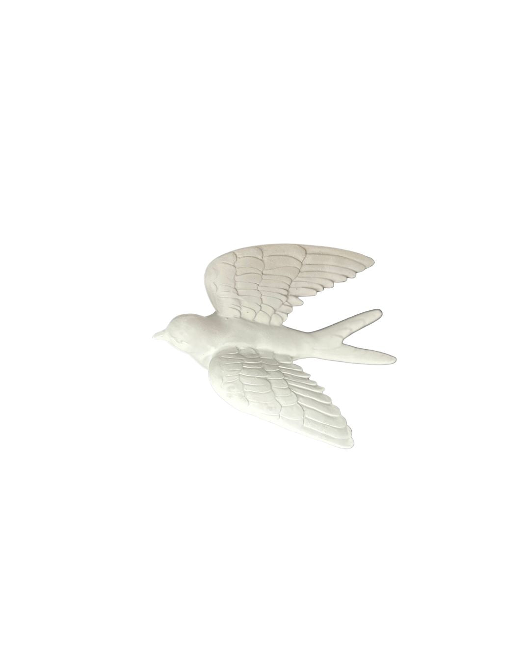 Matte white resin wall hanging shaped like a bird with smooth curves.