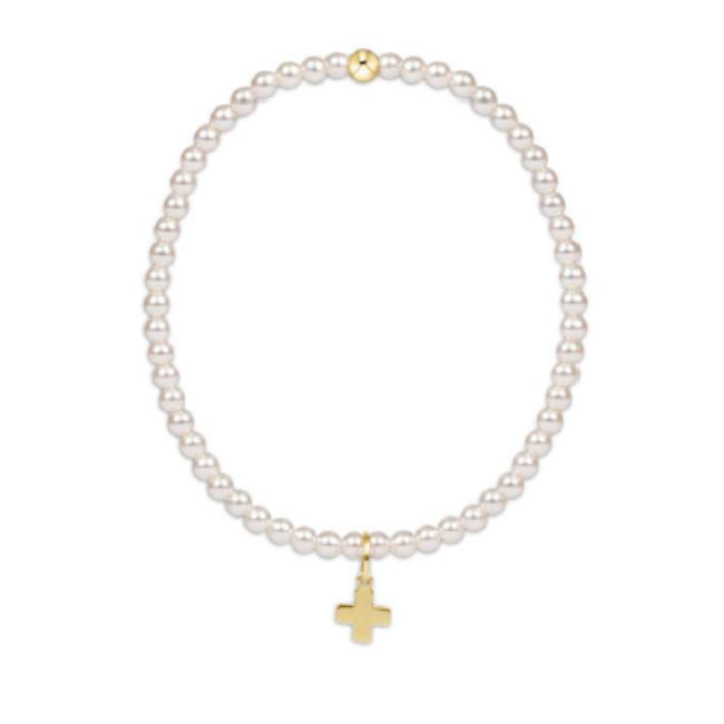 Classic Pearl 3mm Bead Bracelet with 14kt gold-filled beads and a gold signature cross charm.
