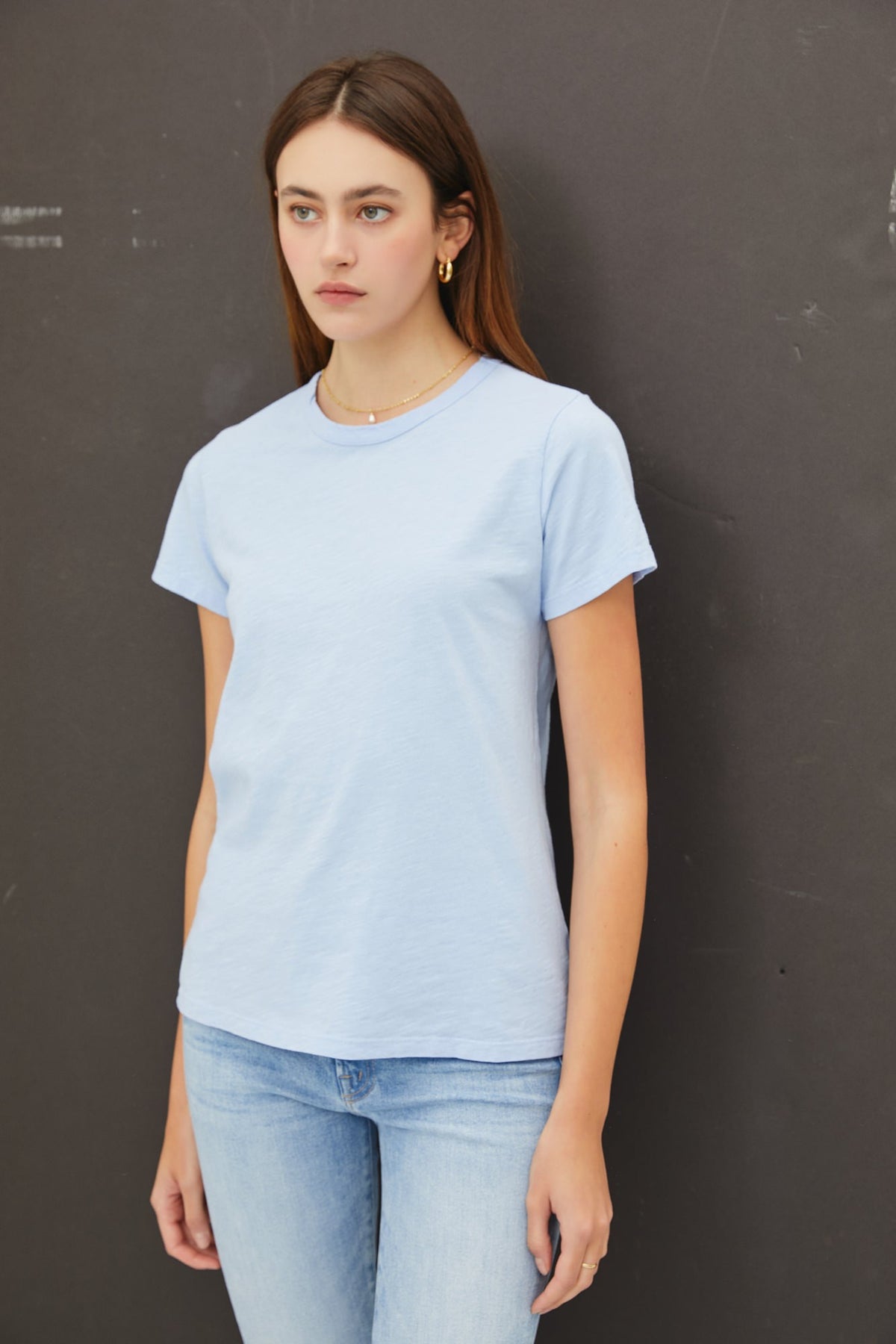 Ginny Garment Dyed Slub Tee in soft beige cotton with a relaxed silhouette and subtle slub texture.