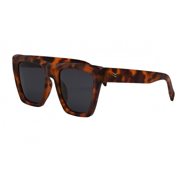 Ava women's sunglasses in Tort/Smoke polarized lenses with a classic square frame and minimalist design.