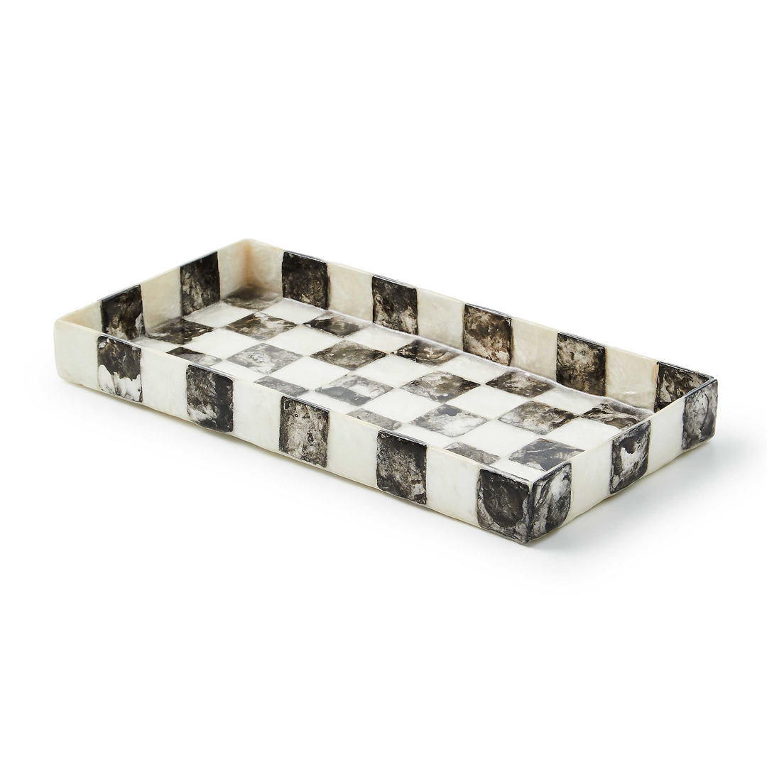 Courtly Check Capiz vanity tray featuring a geometric checkered pattern in natural shell material with rounded corners.