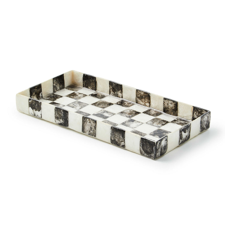 Courtly Check Capiz vanity tray featuring a geometric checkered pattern in natural shell material with rounded corners.