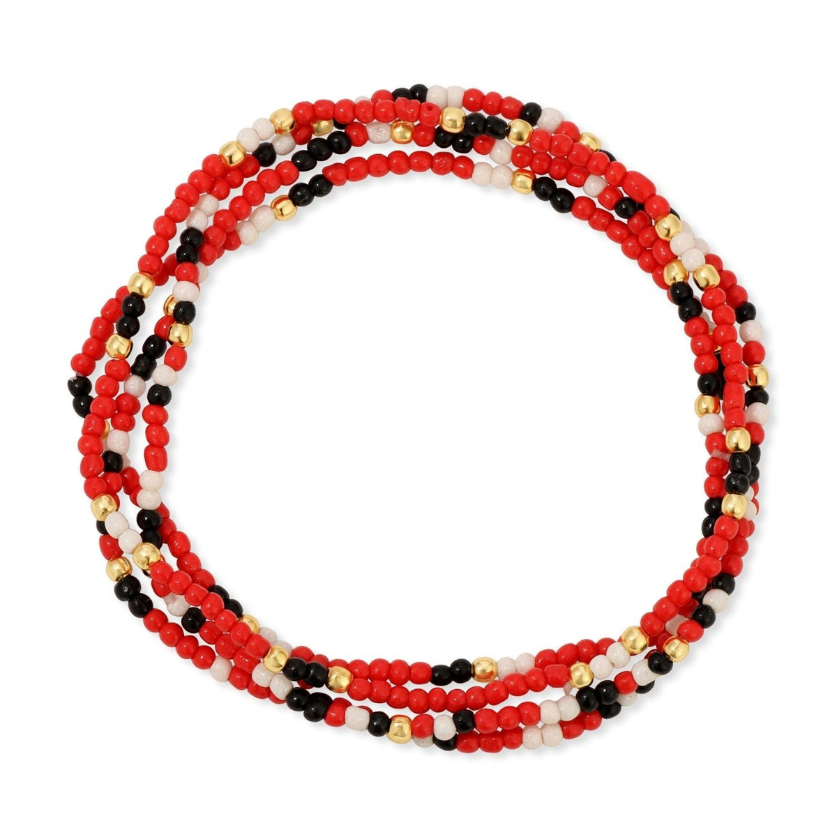 Stretch bracelet with gold-plated brass base featuring a row of small round seed beads.
