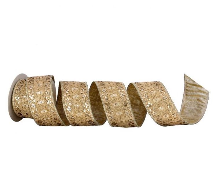 Champagne metallic dupion ribbon with sequin trim