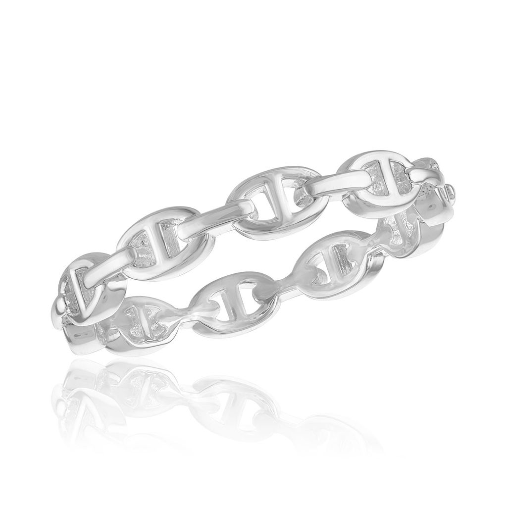 Silver mariner link stack ring with a continuous chain design and polished finish.