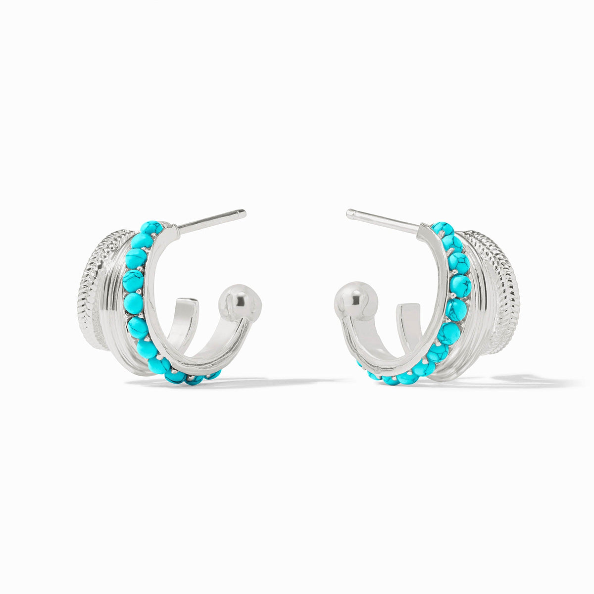 Julie Vos Hydra Triple Hoop earrings in silver plate with shell pearl accents
