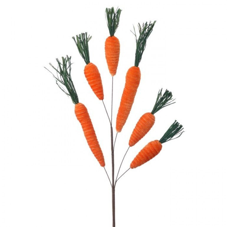 31-inch velvet carrot spray with a tapered silhouette in deep orange.
