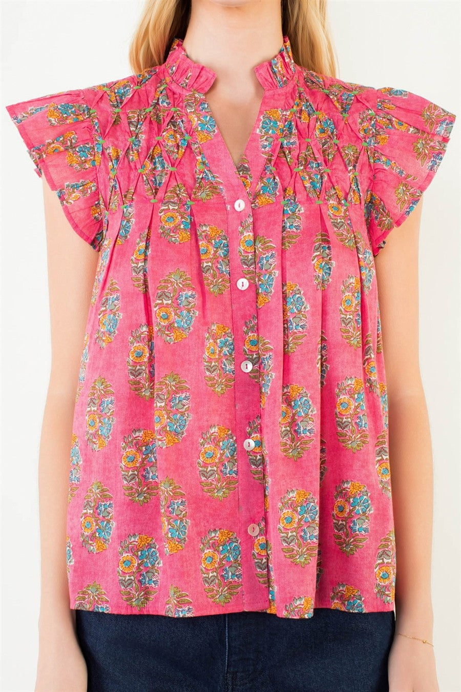 Natalie Flutter Sleeve Floral Pattern Top