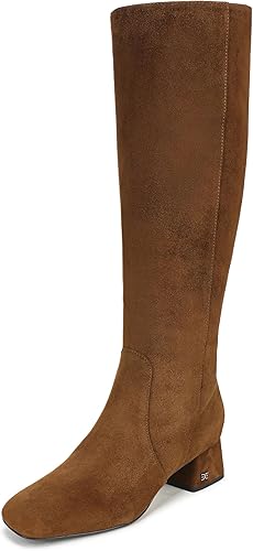 Brown suede Porter knee-high boots with a square toe and low block heel.