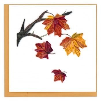 Autumn Leave Card featuring a square shape with fall foliage patterns in warm orange, red, and brown tones.