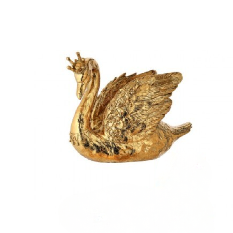 11-inch gold resin royal swan figurine with a crown and detailed feather carvings.
