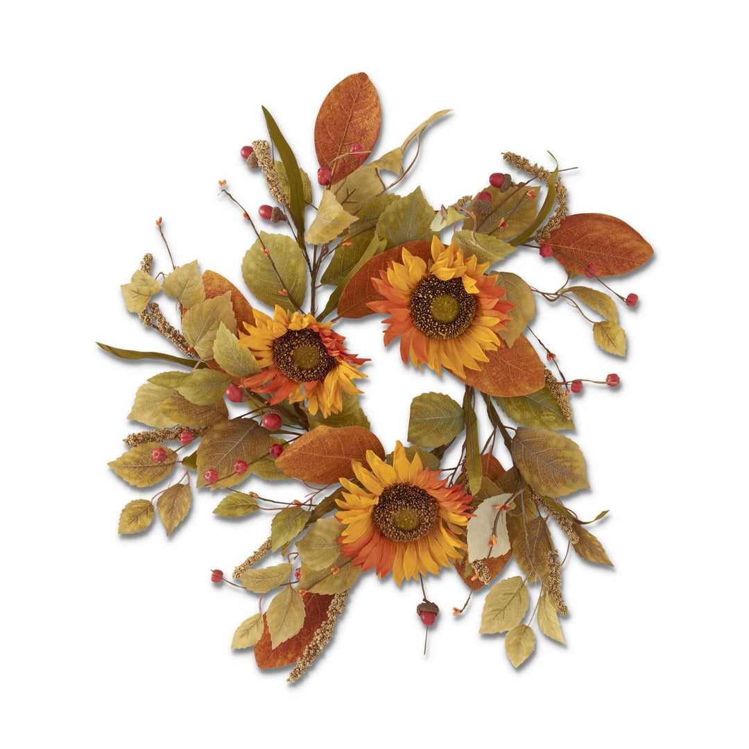 Orange sunflower candle ring with mini pumpkin accent