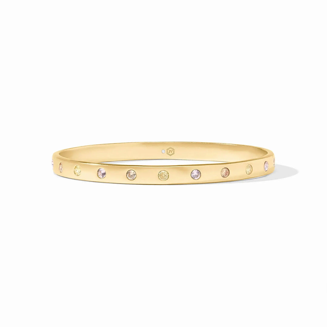 Rainbow bangle with champagne radiance finish featuring a multicolor pattern on gold-plated CZ.