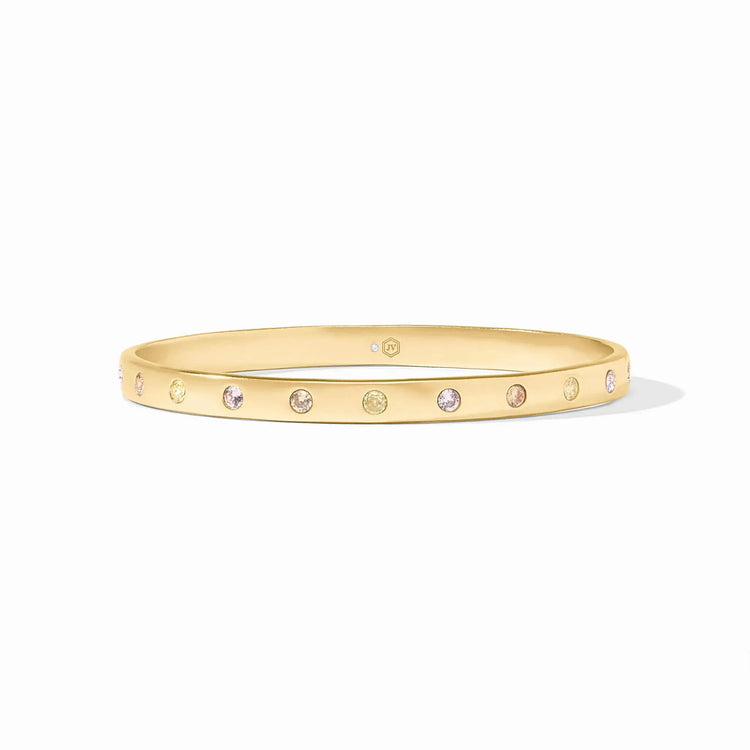 Rainbow bangle with champagne radiance finish featuring a multicolor pattern on gold-plated CZ.
