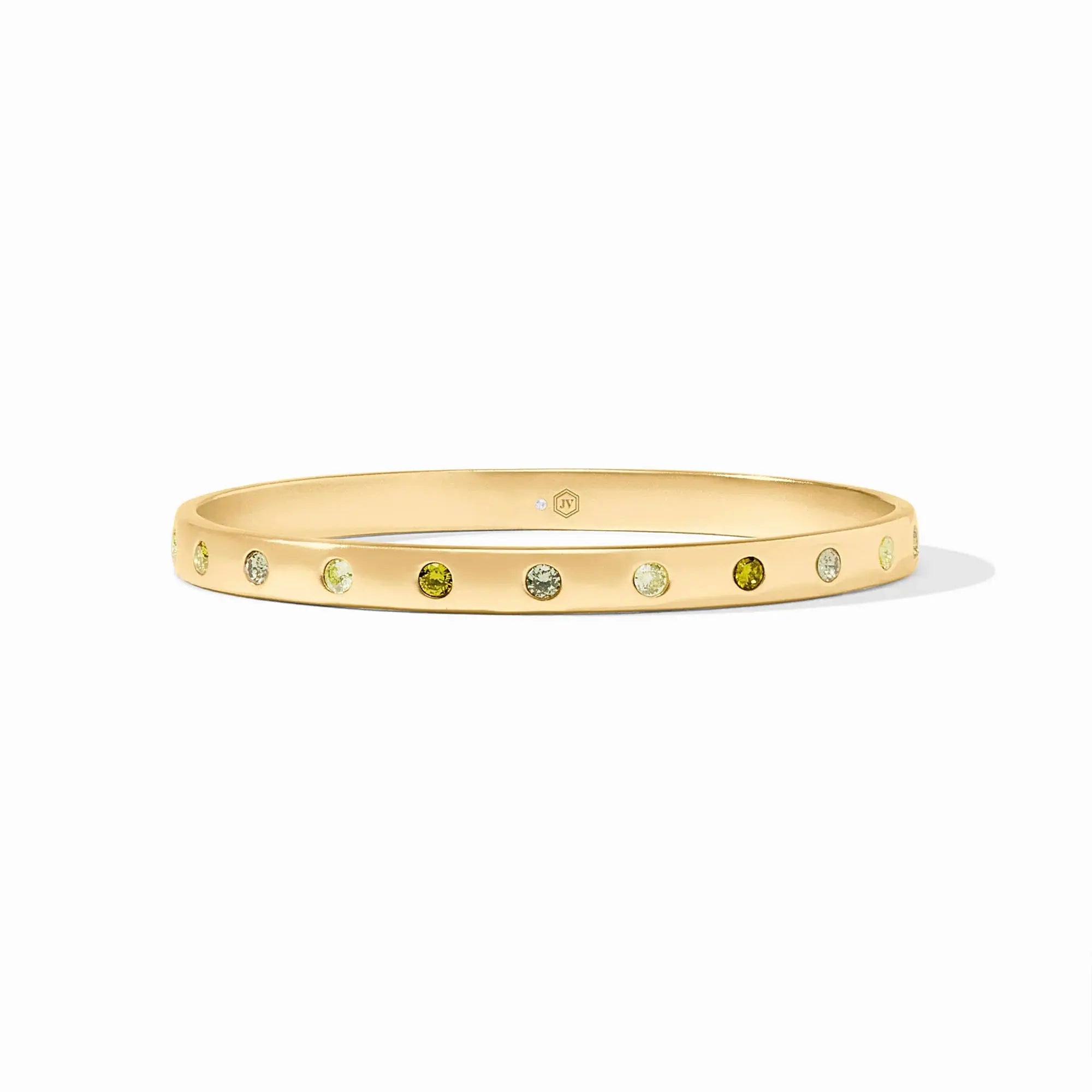 Rainbow bangle with multicolored enamel finish on a gold-plated band.