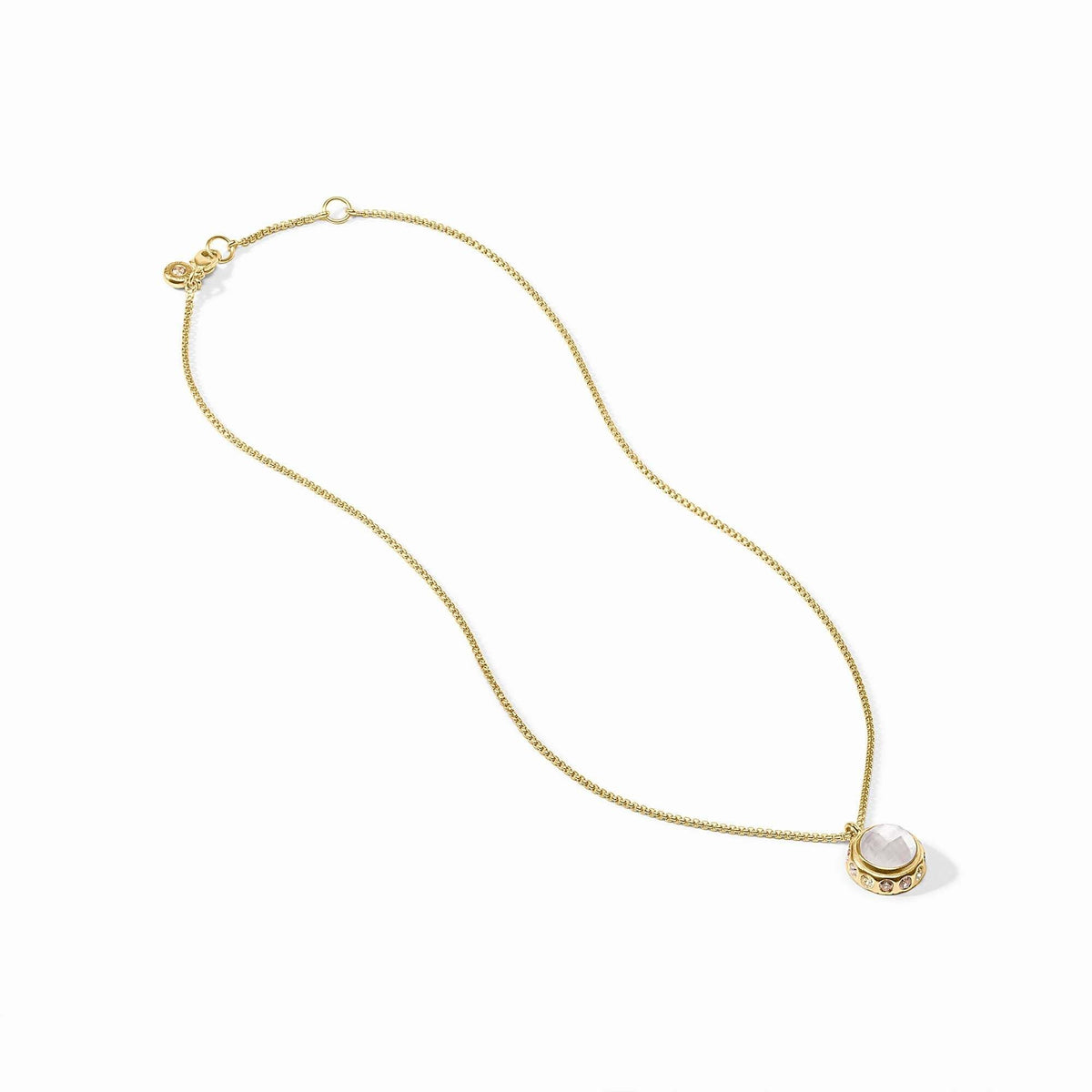 Adjustable rainbow pendant necklace with gold plate finish on a chain
