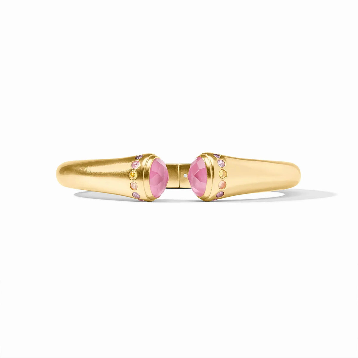 Rainbow demi cuff bracelet with iridescent tourmaline stones in pink hues and a spring hinge closure.